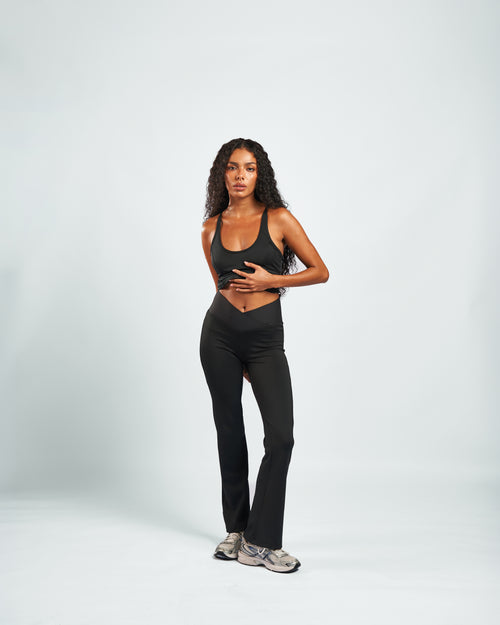 SOFTFORM™ V-Waist Flare Leggings in Charcoal Black